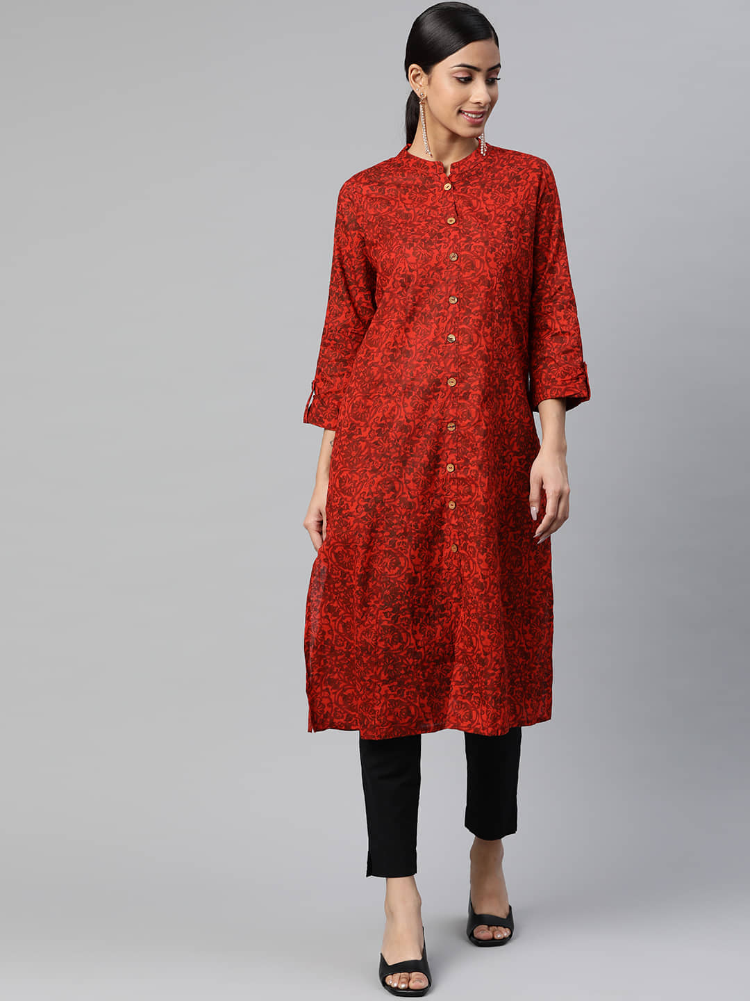 SVARCHI - Maroon Cotton Women's Front Slit Kurti ( Pack of 1 ) - Kurtis, Tunics | Buy online on ZillyBuy