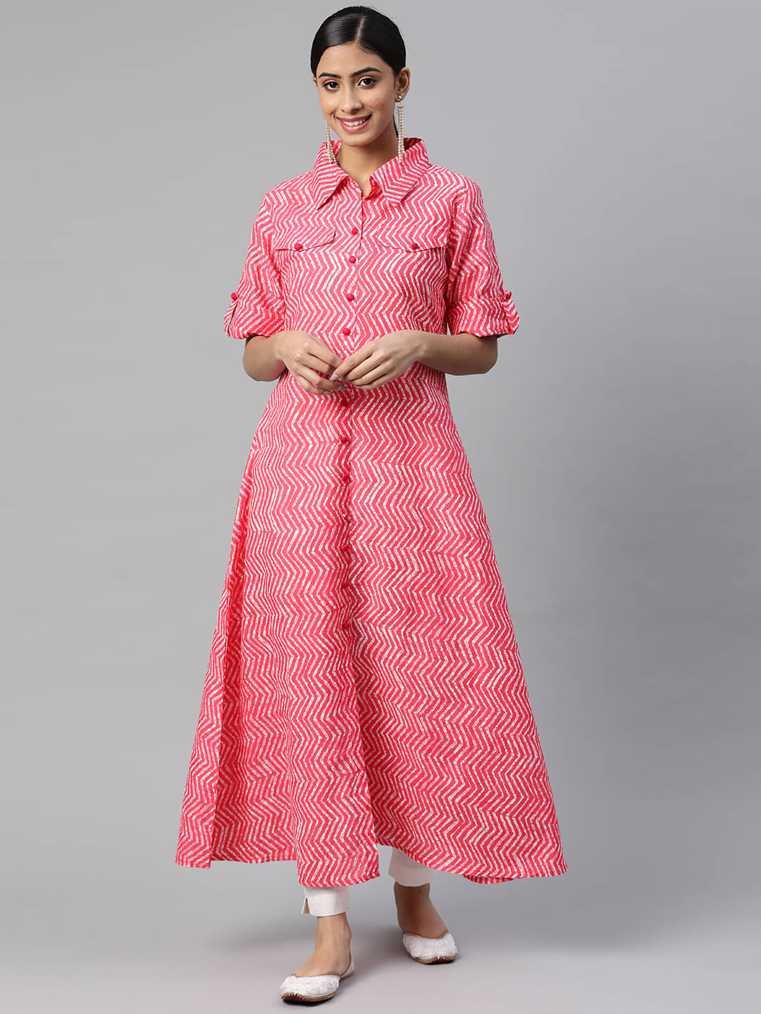     			SVARCHI - Pink Cotton Women's Flared Kurti ( Pack of 1 )