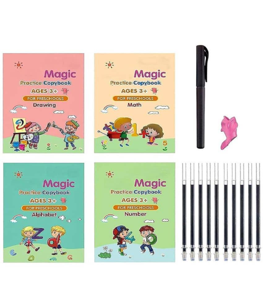 Sank Magic Practice Copybook - (1 Pen + 1 Grip + 4 BOOKS + 10 REFILL) Number Tracing Book - Writing Book - Magic Calligraphy - Copybook Set - Calligraphy Pen