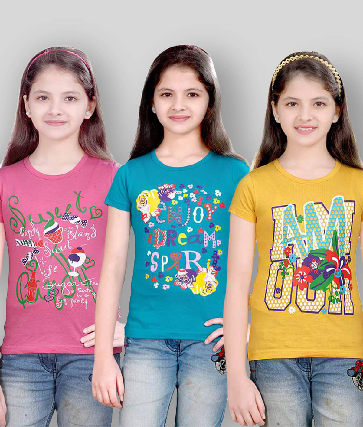 Sini Mini Pack of 3 Girls Cotton Combos ( Blue )