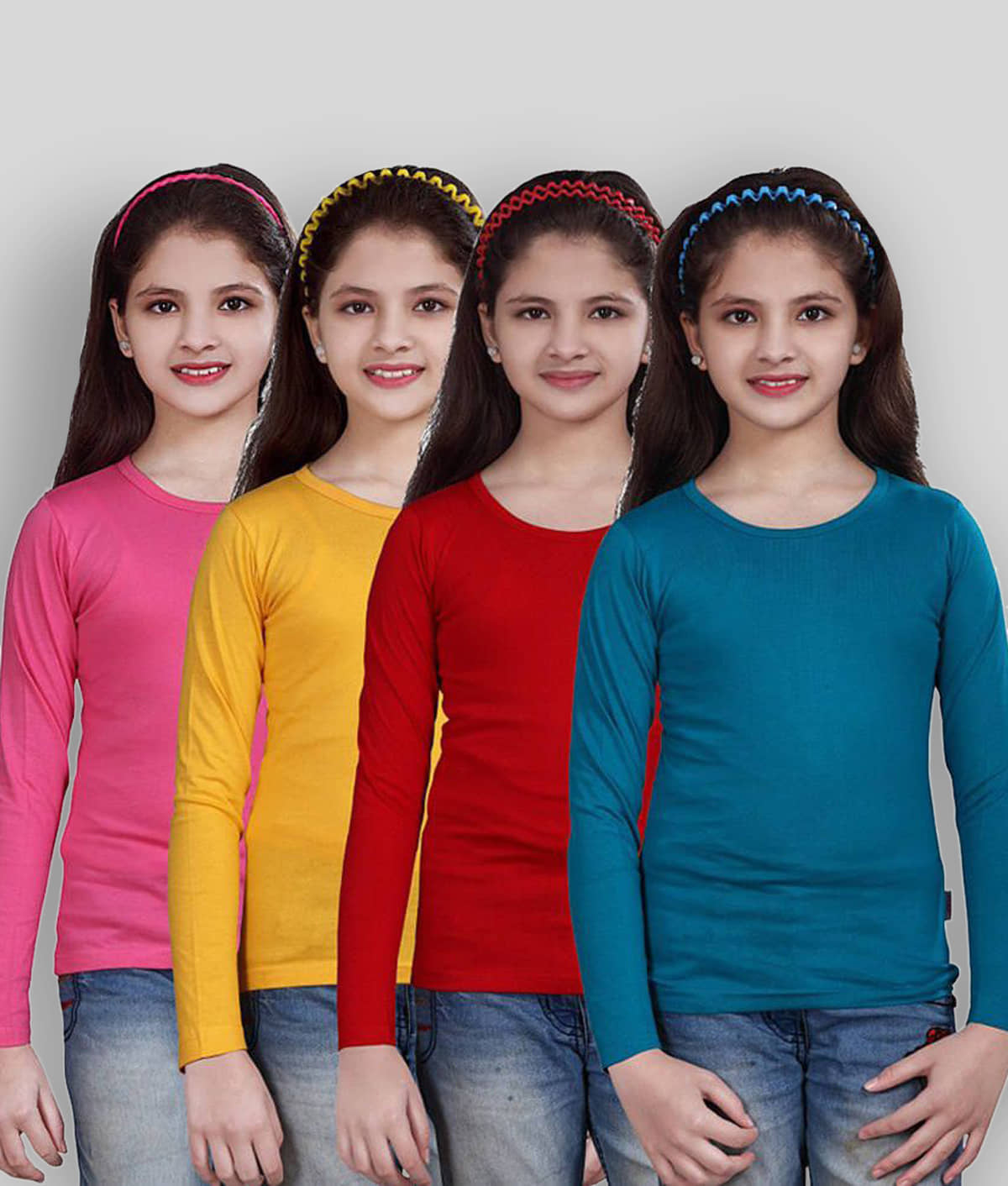 Sini Mini Pack of 4 Girls Cotton T-Shirt ( Blue )