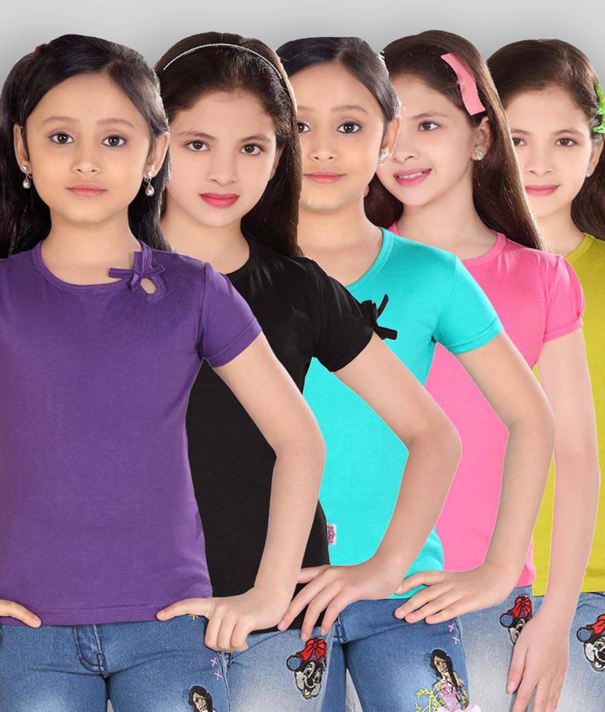     			Sini Mini Pack of 5 Girls Cotton Top ( Blue )