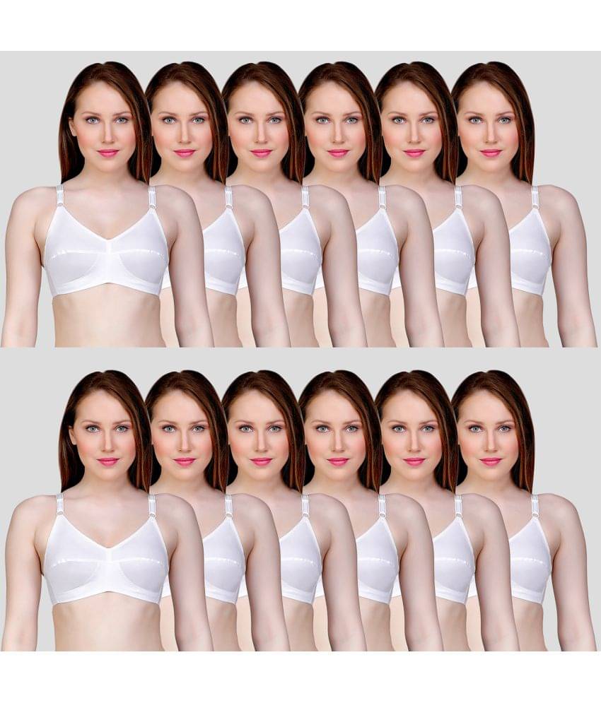 TCG Pack of 12 Cotton Blend Non Padded Women's Push Up Bra ( White ) TCG Pack of 12 Cotton Blend Non Padded Women's Push Up Bra ( White )