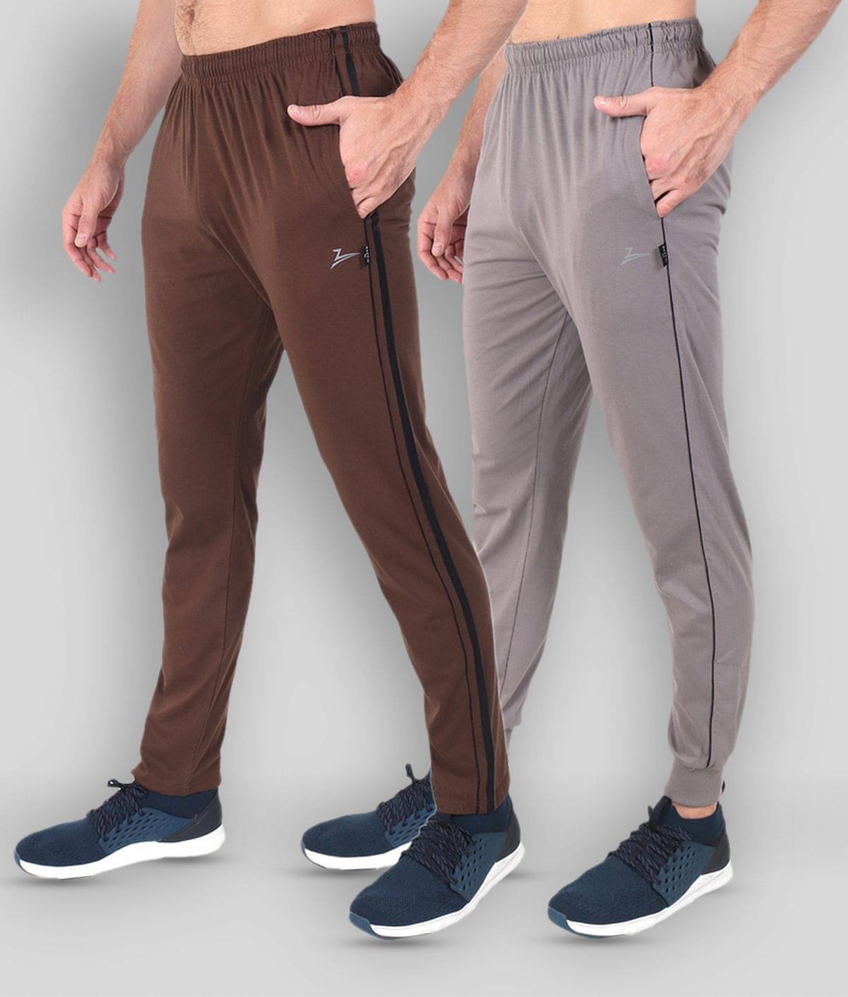 Zeffit - Brown Cotton Blend Men's Trackpants ( Pack of 2 ) Zeffit - Brown Cotton Blend Men's Trackpants ( Pack of 2 )