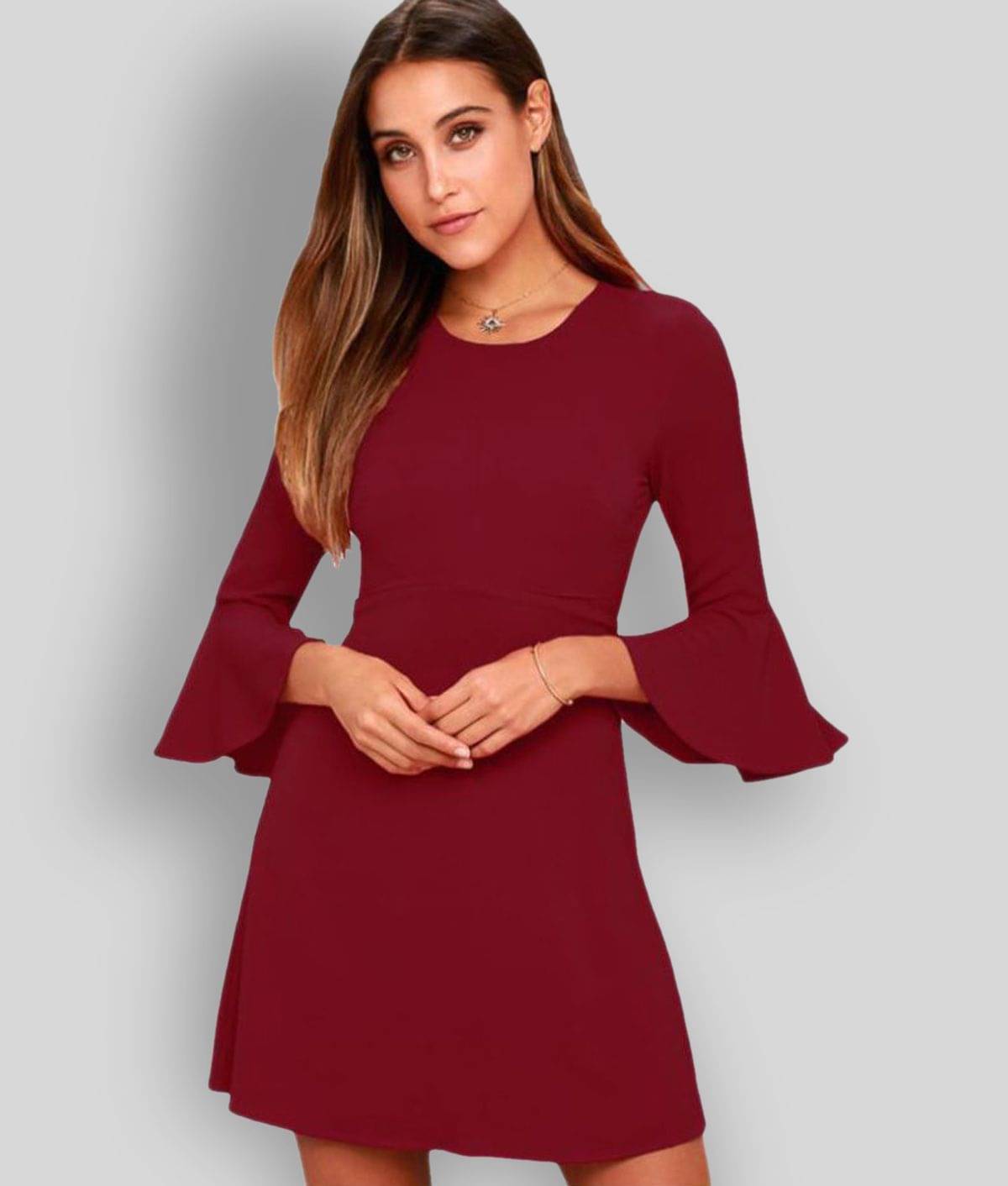     			Addyvero Women Cotton Blend Solid Fit & Flare Dress ( Maroon )