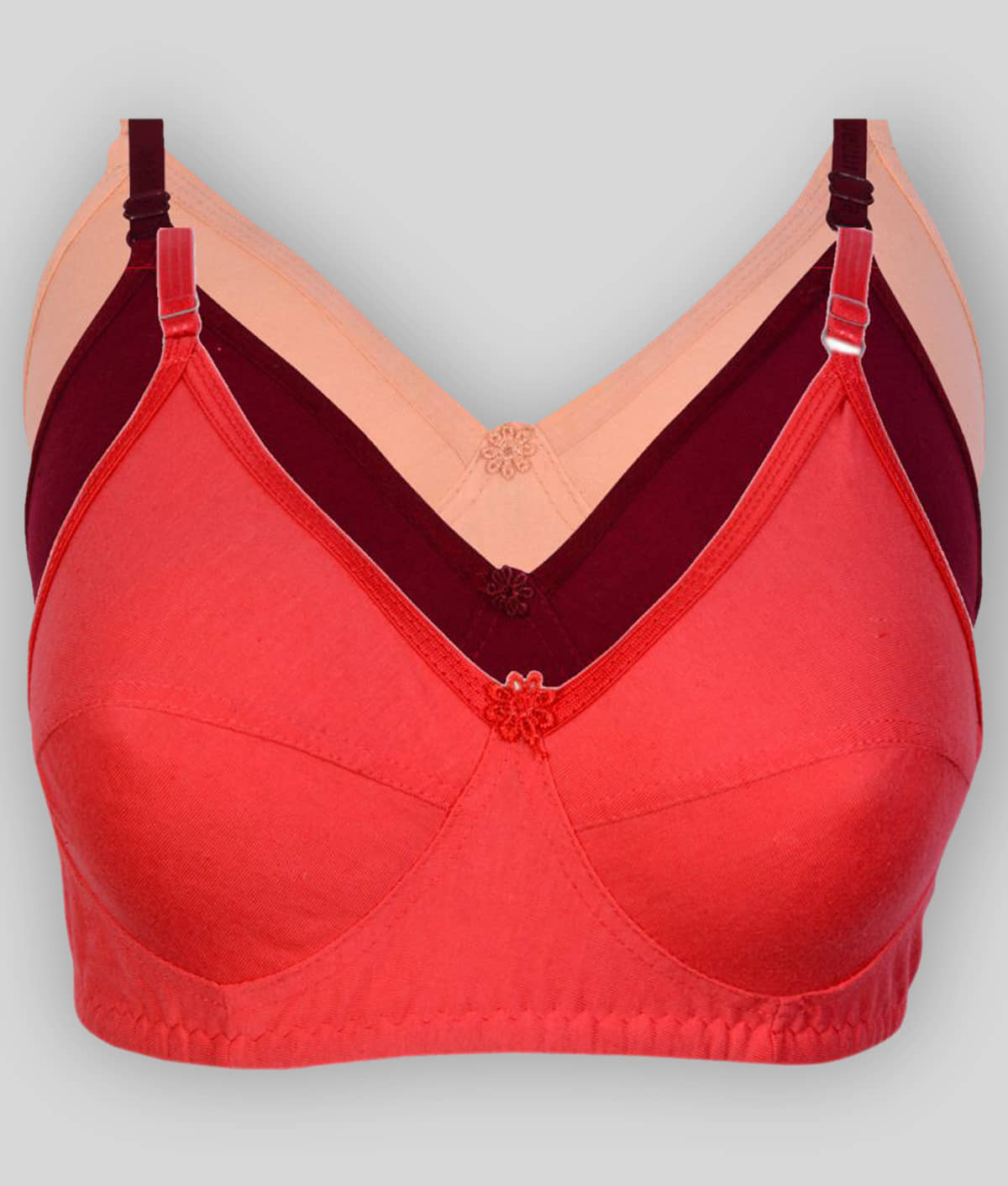 Kiran Enterprises Pack of 3 Cotton Non Padded Women's Minimizer Bra ( Peach )