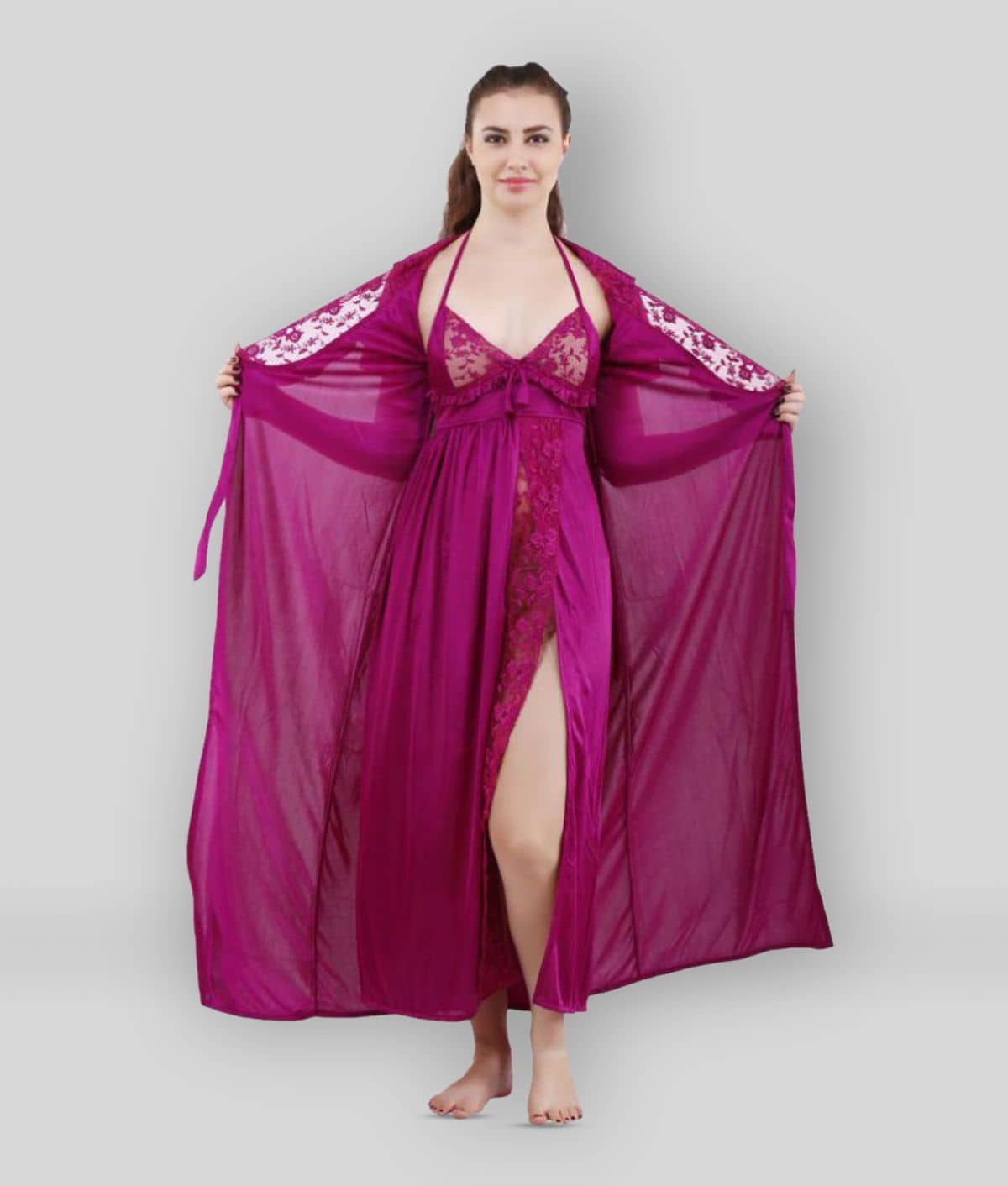 Reposey - Purple Satin Women's Nightwear Nighty & Night Gowns ( Pack of 2 ) - Nightwear & Loungewear | Buy online on ZillyBuy
