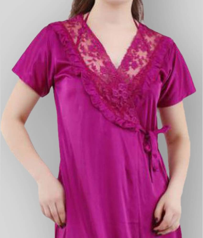 Reposey - Purple Satin Women's Nightwear Nighty & Night Gowns ( Pack of 2 )