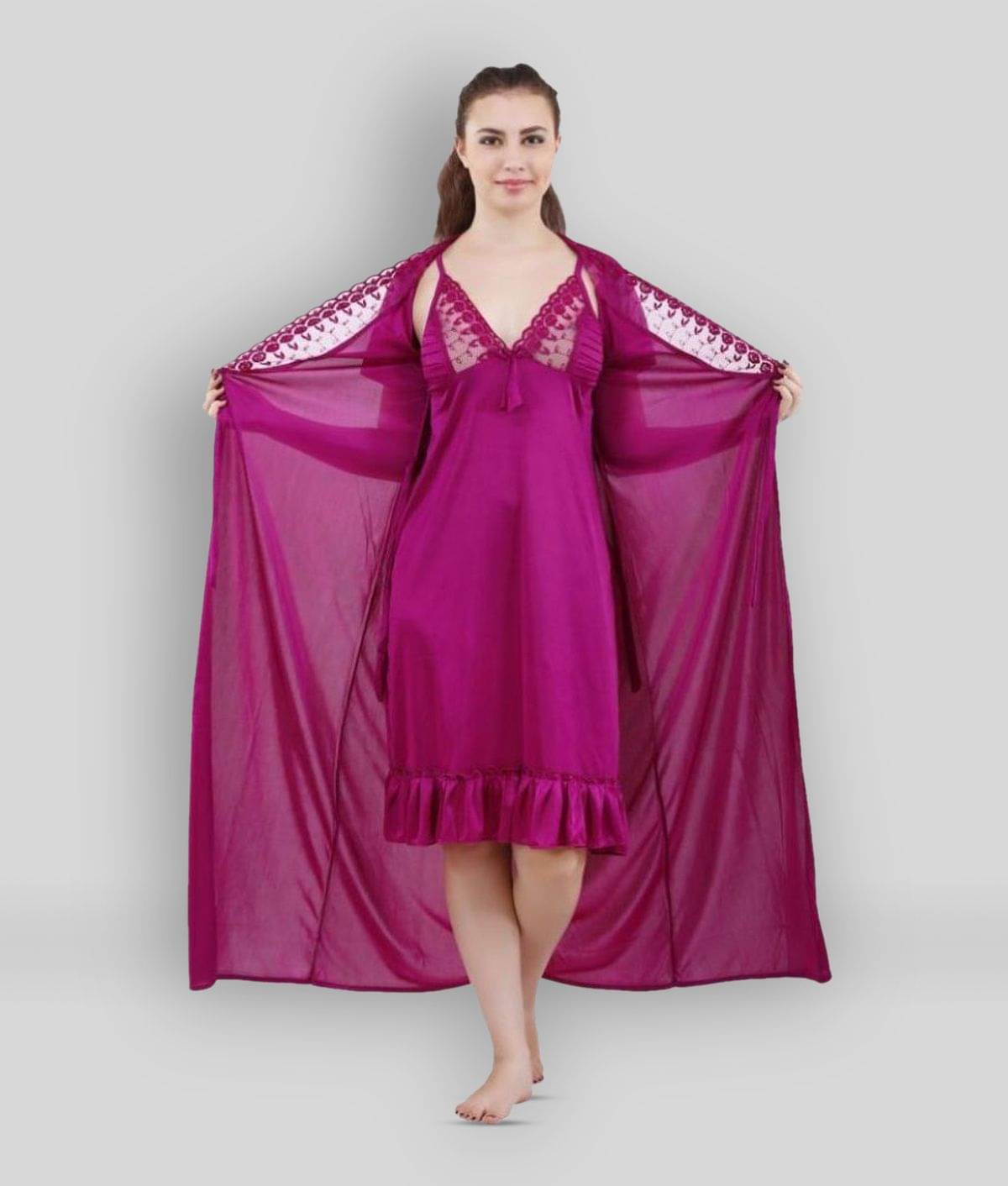     			Romaisa - Purple Satin Women's Nightwear Nighty & Night Gowns ( Pack of 2 )
