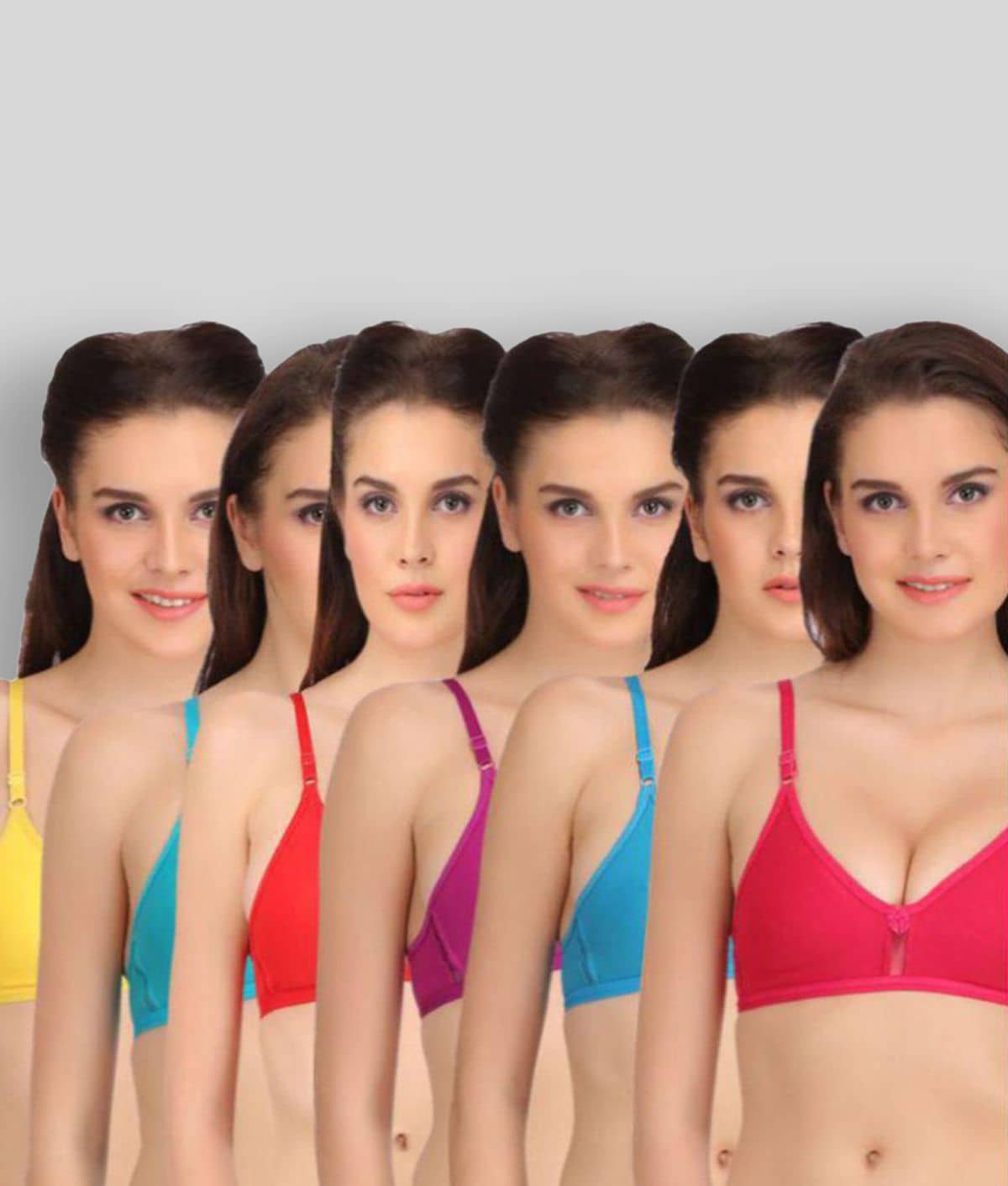 Softskin Pack of 6 Poly Cotton Non Padded Women's T-Shirt Bra ( Multi Color )