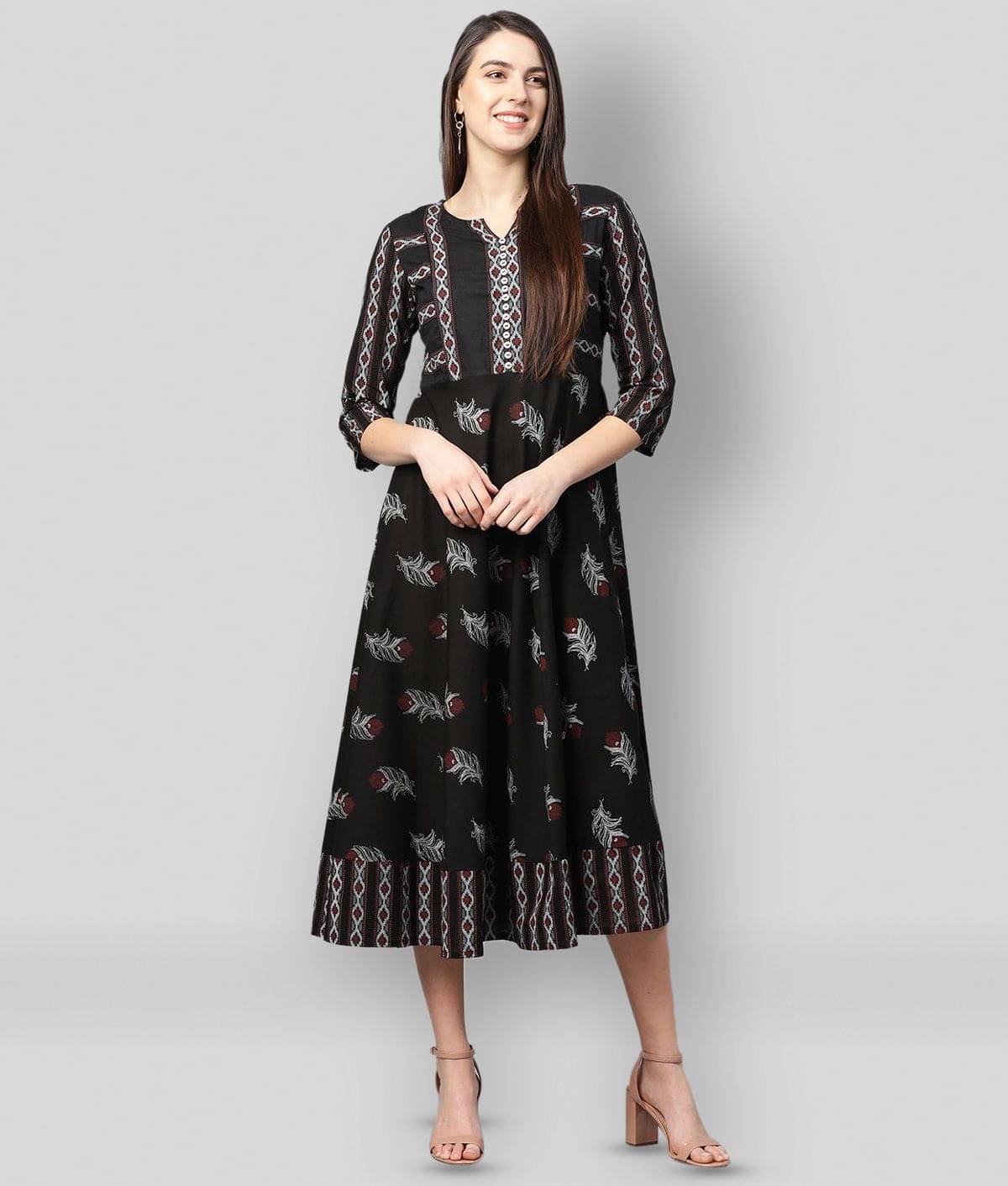     			Yash Gallery Women Cotton Printed Ethnic Dress ( Black )