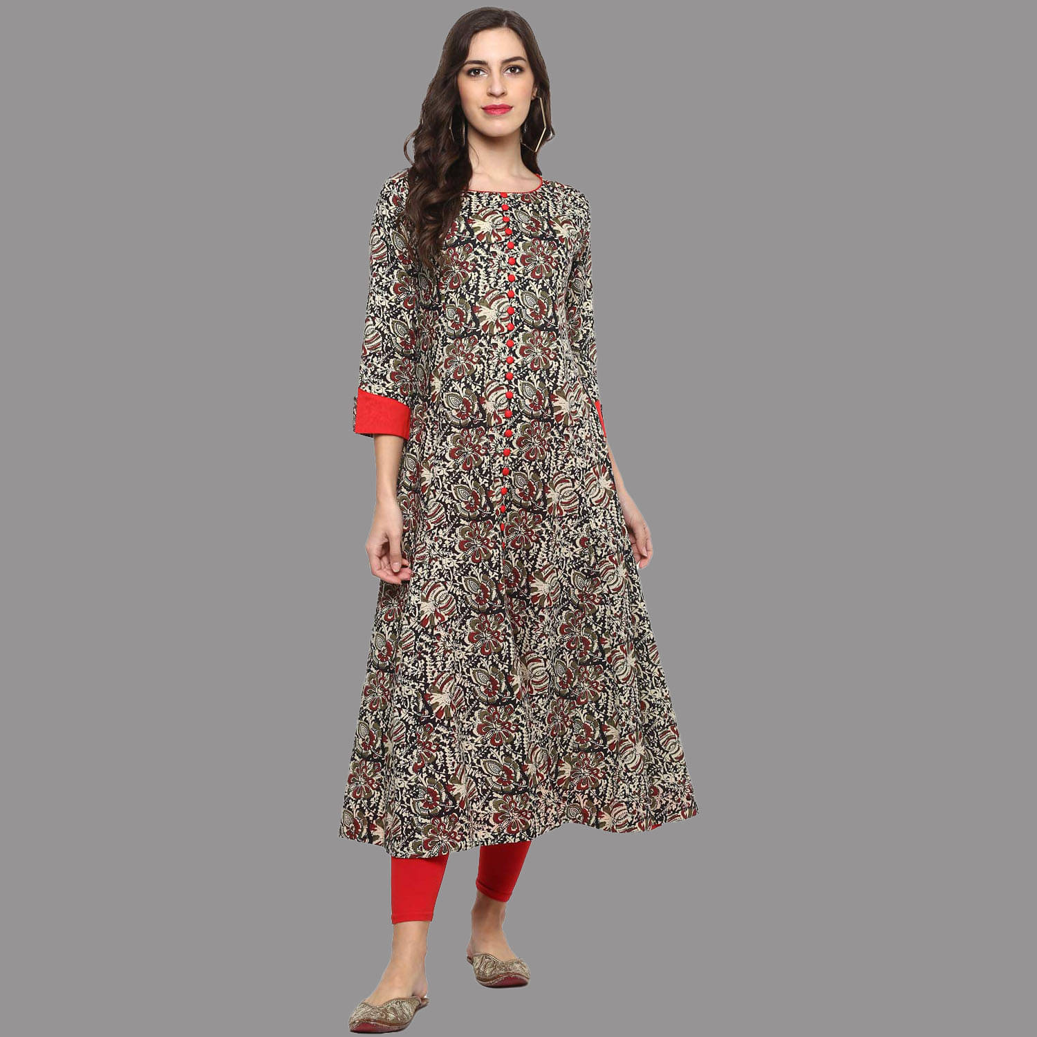    			Yash Gallery - Multicolor Cotton Women's Flared Kurti ( Pack of 1 )