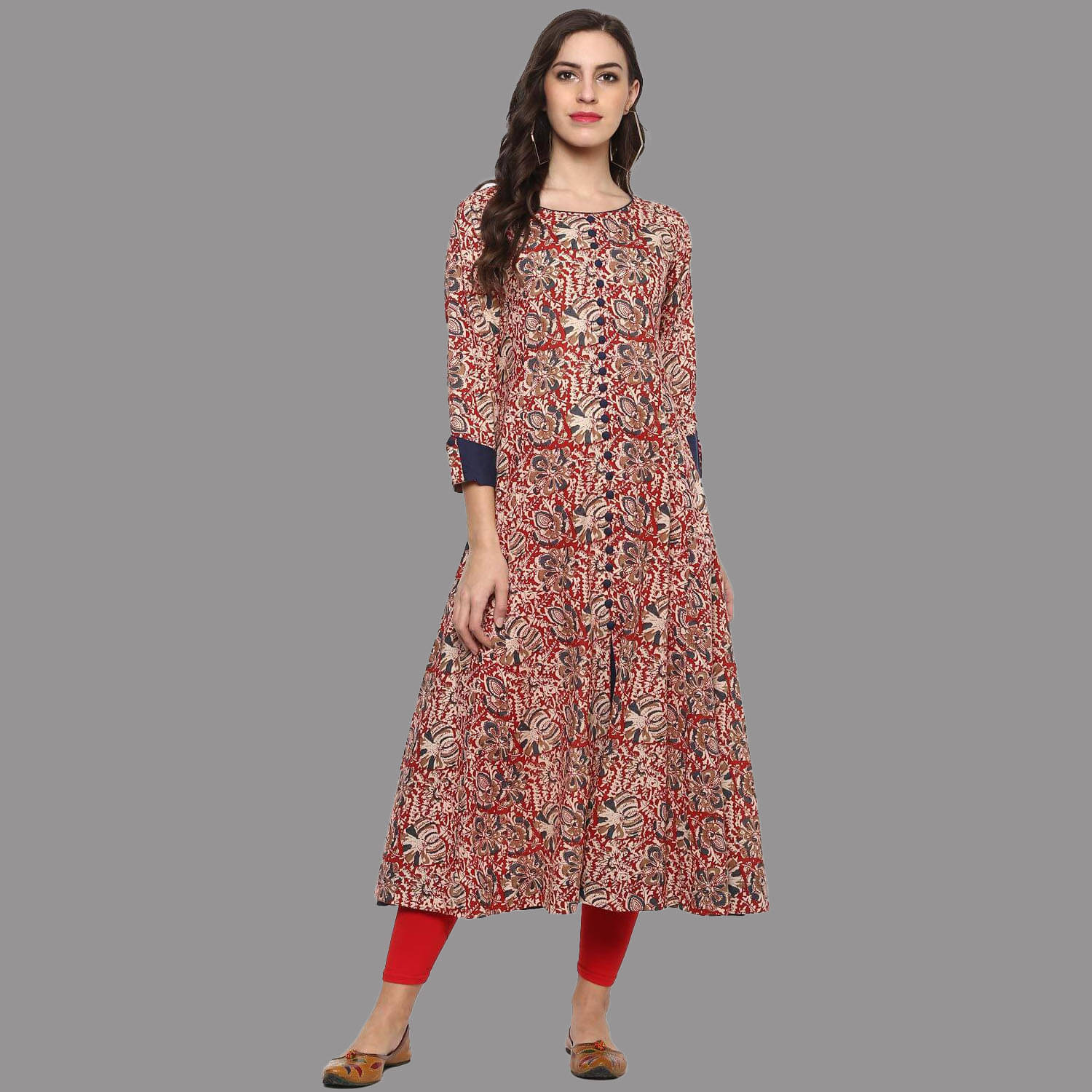 Yash Gallery - Red Cotton Women's Flared Kurti ( Pack of 1 ) Yash Gallery - Red Cotton Women's Flared Kurti ( Pack of 1 )
