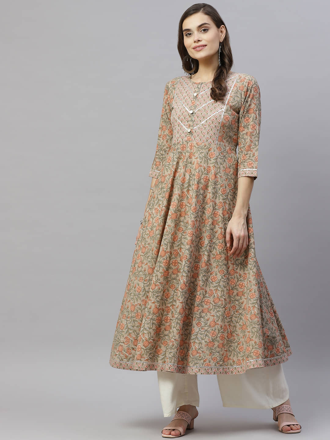 miravan - Beige Cotton Women's Anarkali Kurti ( Pack of 1 ) - Kurtis, Tunics | Buy online on ZillyBuy