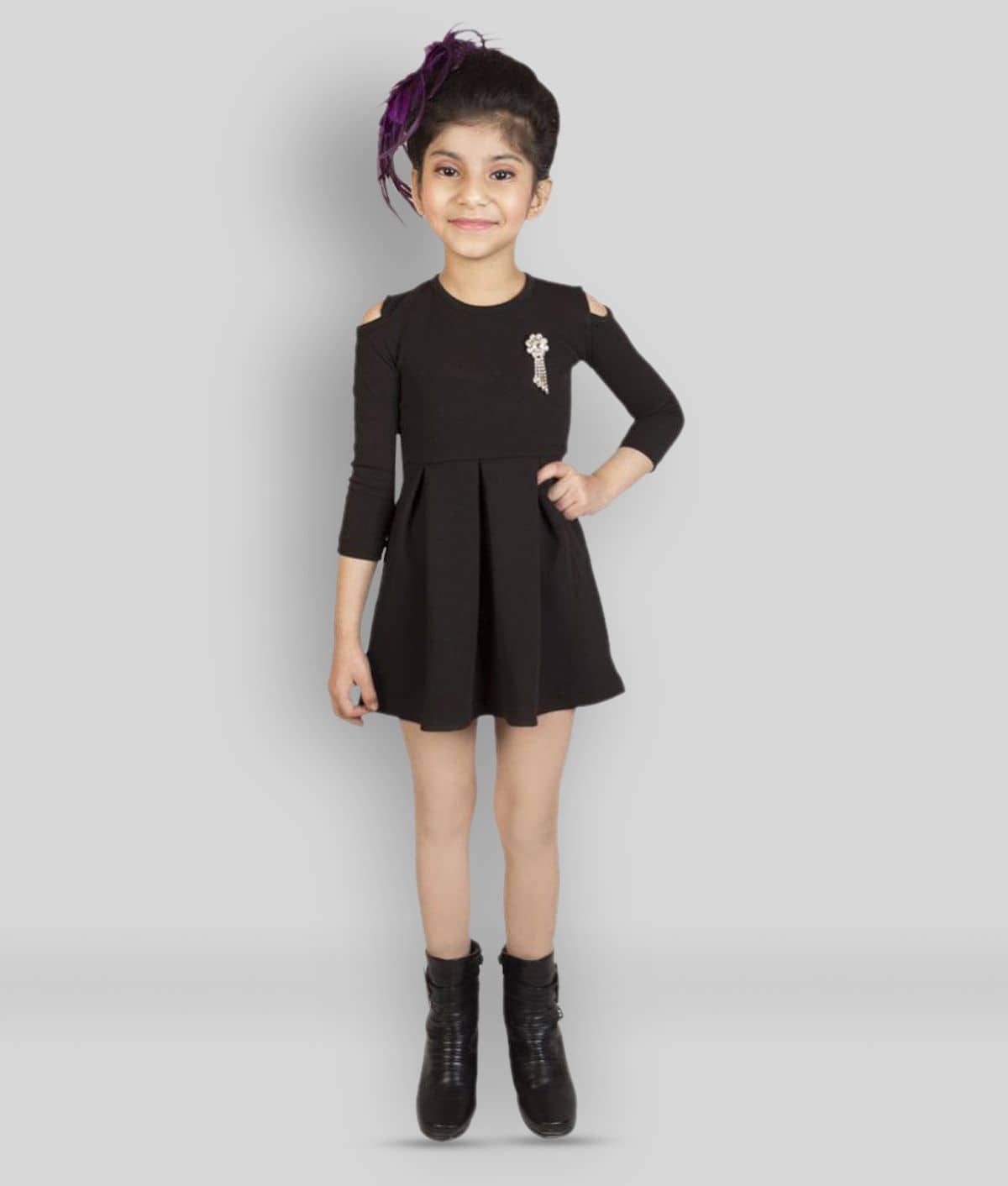 Addyvero Cotton Blend A-line Dress For Girls ( Pack of 1 , Black )