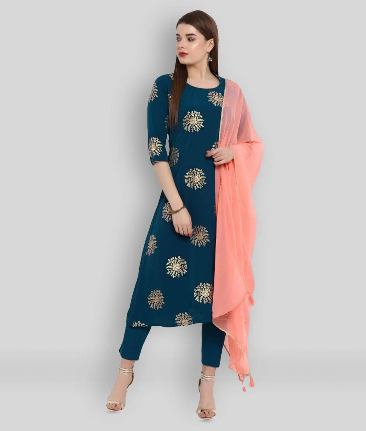 Janasya - Turquoise A-line Crepe Women's Stitched Salwar Suit ( Pack of 1 )
