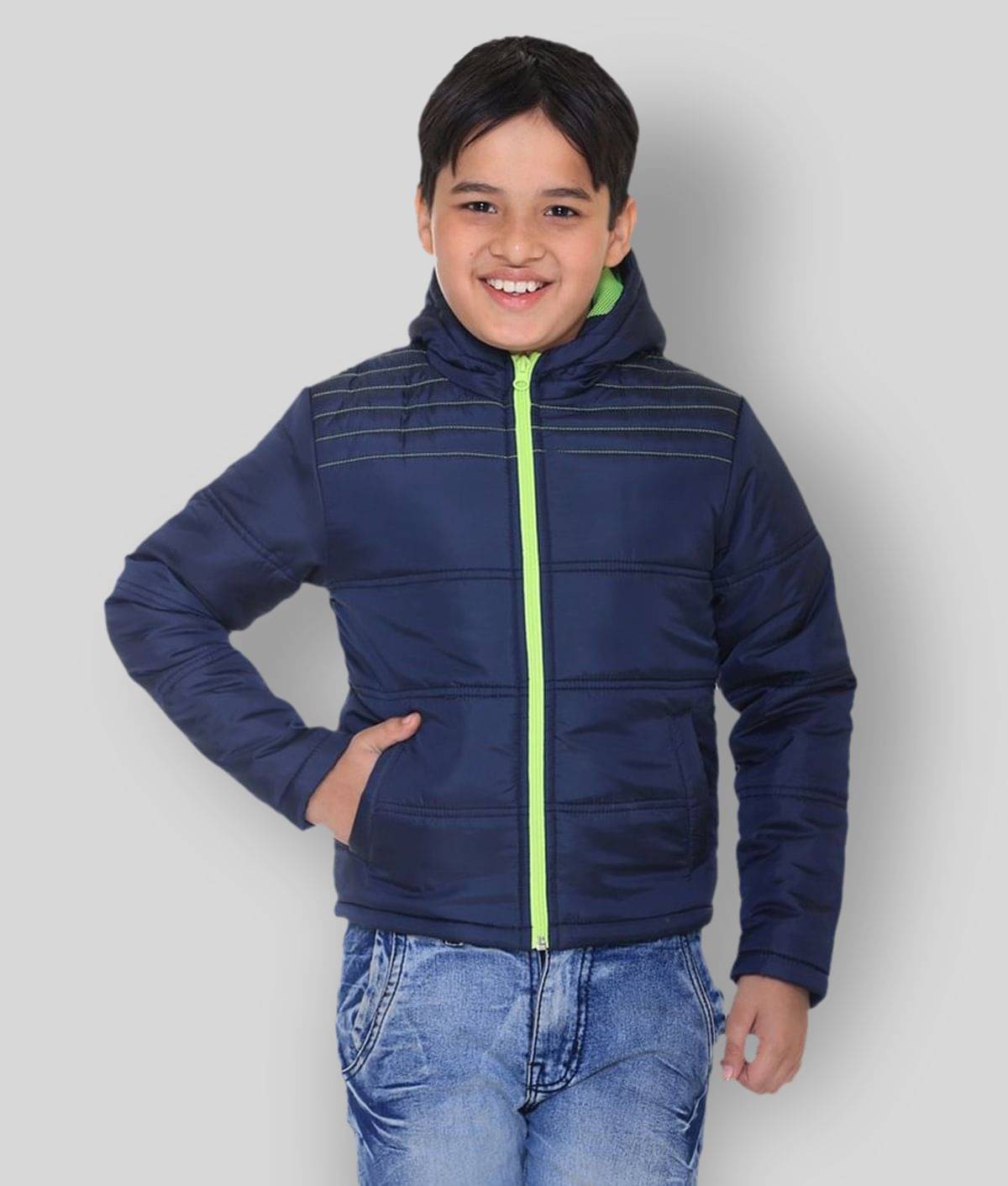     			Kids-17 Navy Polyester Quilted Jacket With Hood
