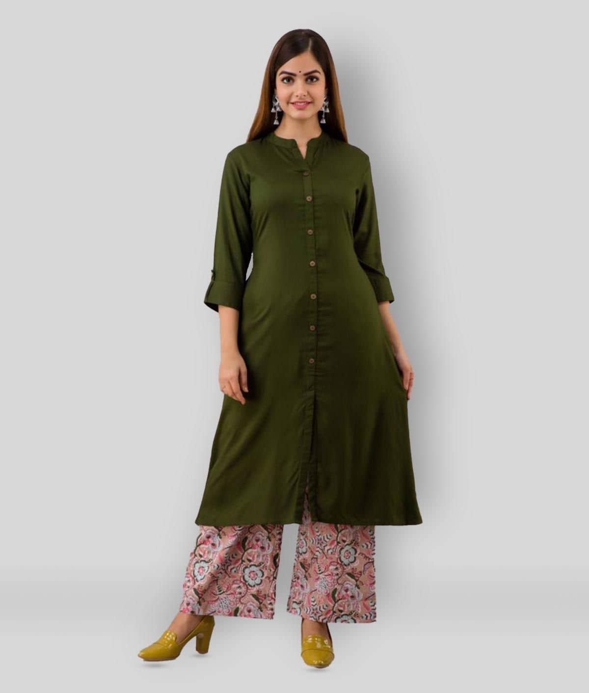 MAUKA - Dark Green Straight Rayon Women's Stitched Salwar Suit ( Pack of 1 )