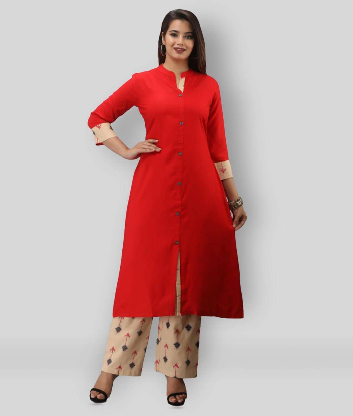 MAUKA - Red Straight Rayon Women's Stitched Salwar Suit ( Pack of 1 )