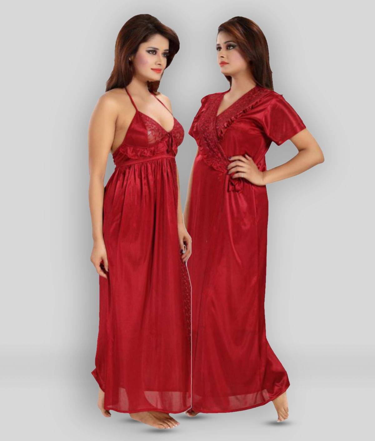     			Reposey - Maroon Satin Women's Nightwear Night Dress ( Pack of 1 )