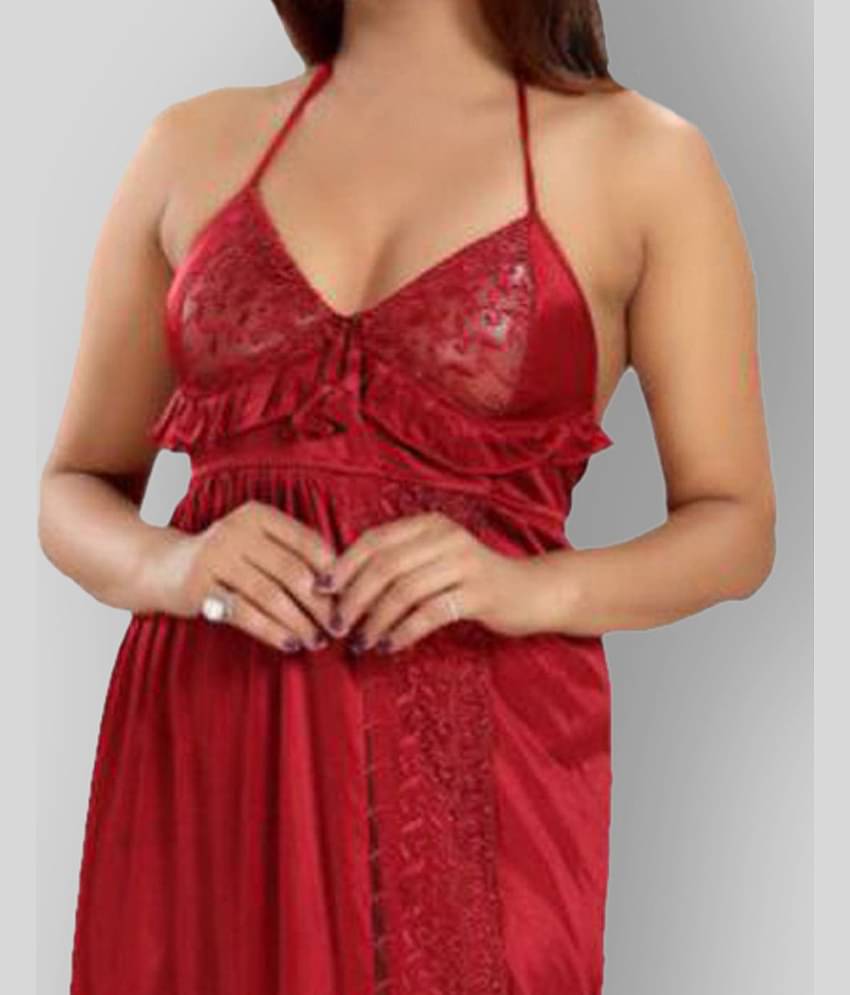 Reposey - Maroon Satin Women's Nightwear Night Dress ( Pack of 1 )