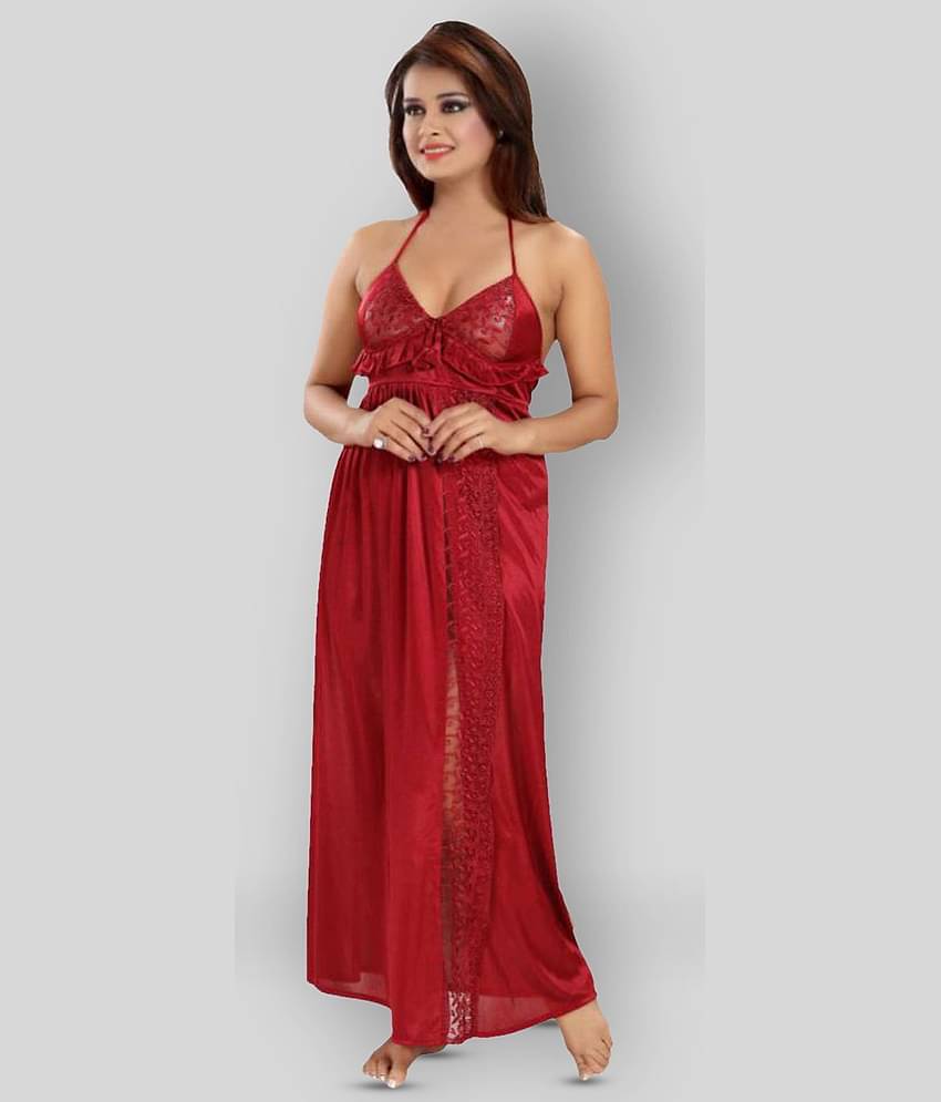 Reposey - Maroon Satin Women's Nightwear Night Dress ( Pack of 1 )