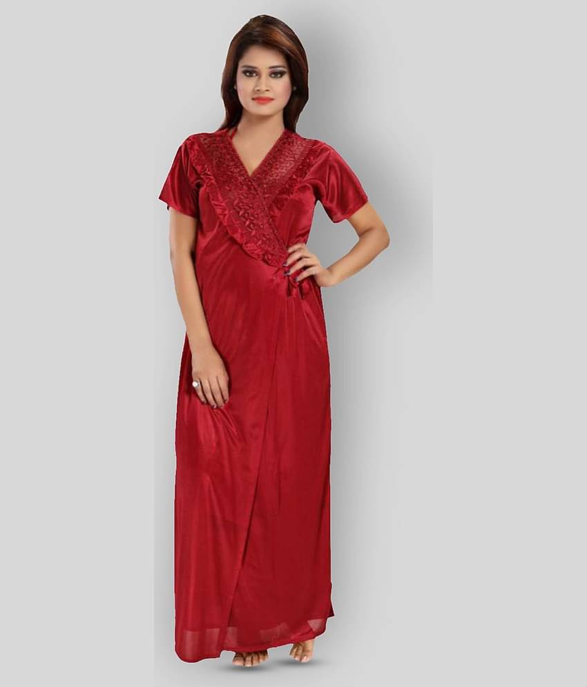 Reposey - Maroon Satin Women's Nightwear Night Dress ( Pack of 1 )