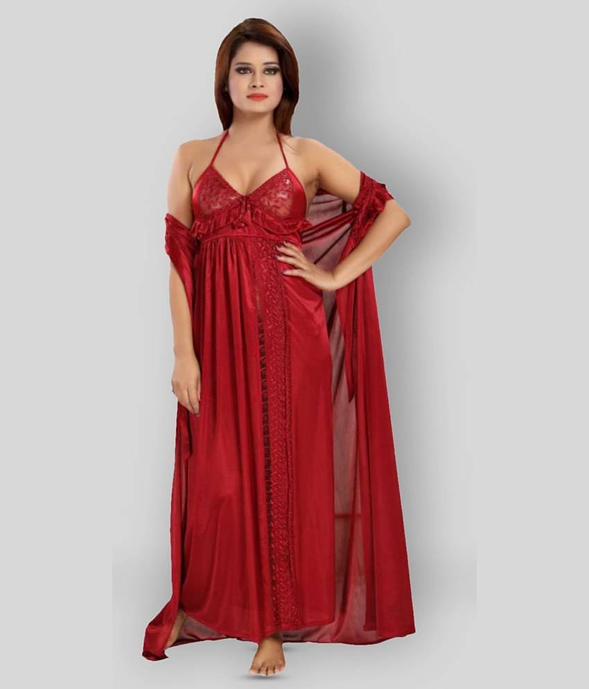 Reposey - Maroon Satin Women's Nightwear Night Dress ( Pack of 1 )