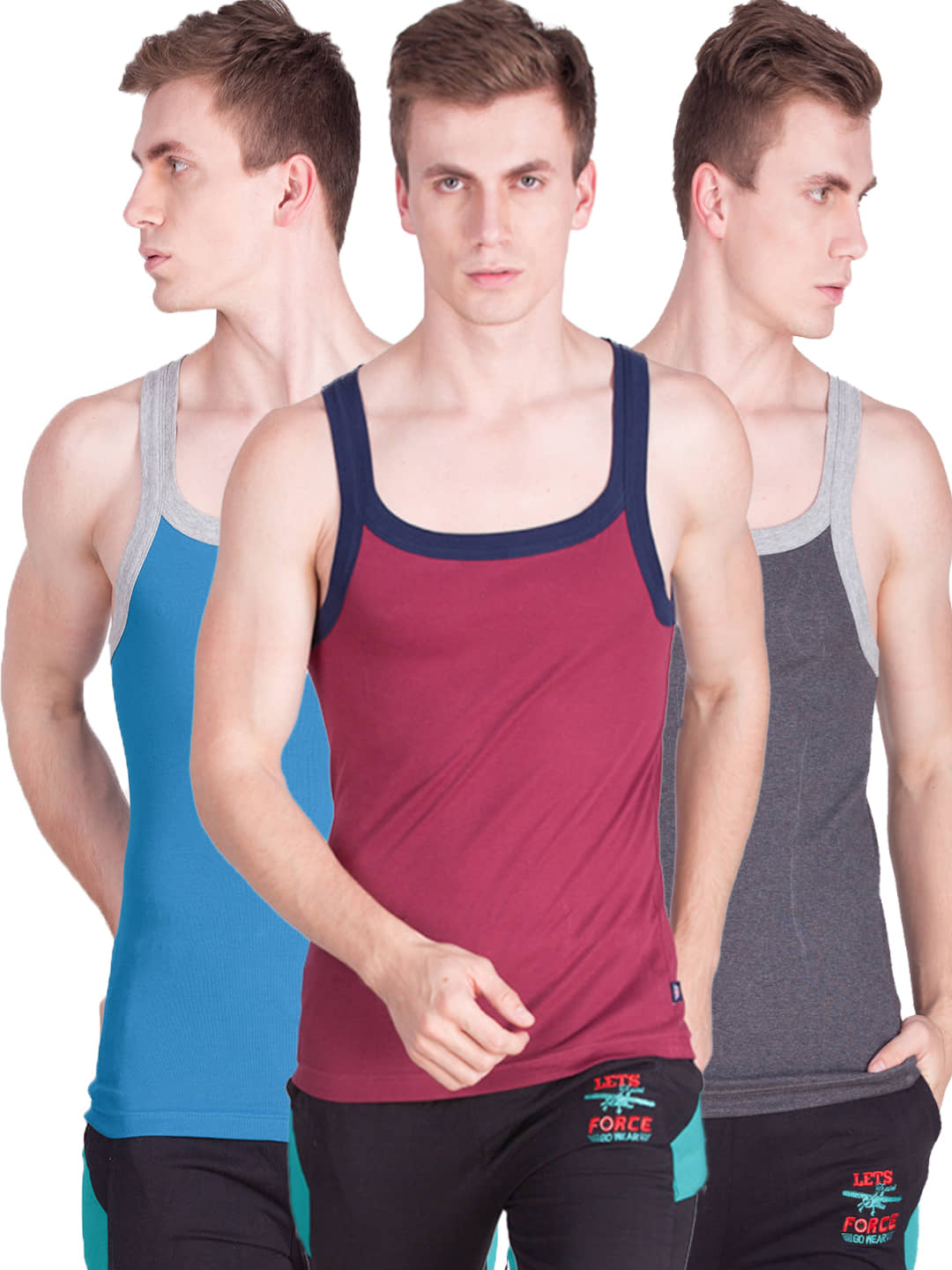 Force NXT Pack of 3 Cotton Sleeveless vest For Men ( Multi ) - Nightwear & Loungewear | Buy online on ZillyBuy