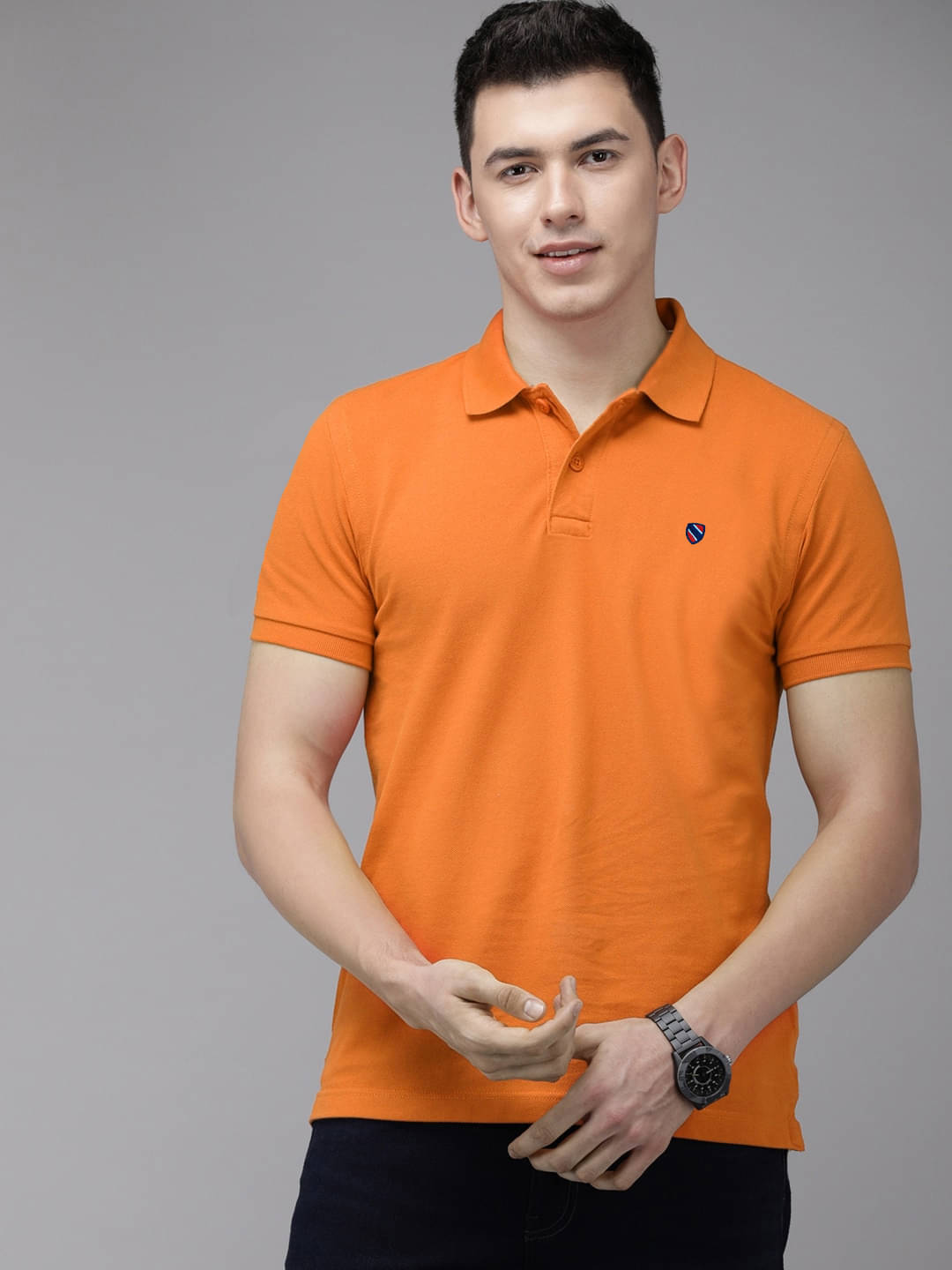     			Merriment Pack of 1 Cotton Blend Regular Fit Solid Half Sleeves Men's Polo T Shirt ( Orange )