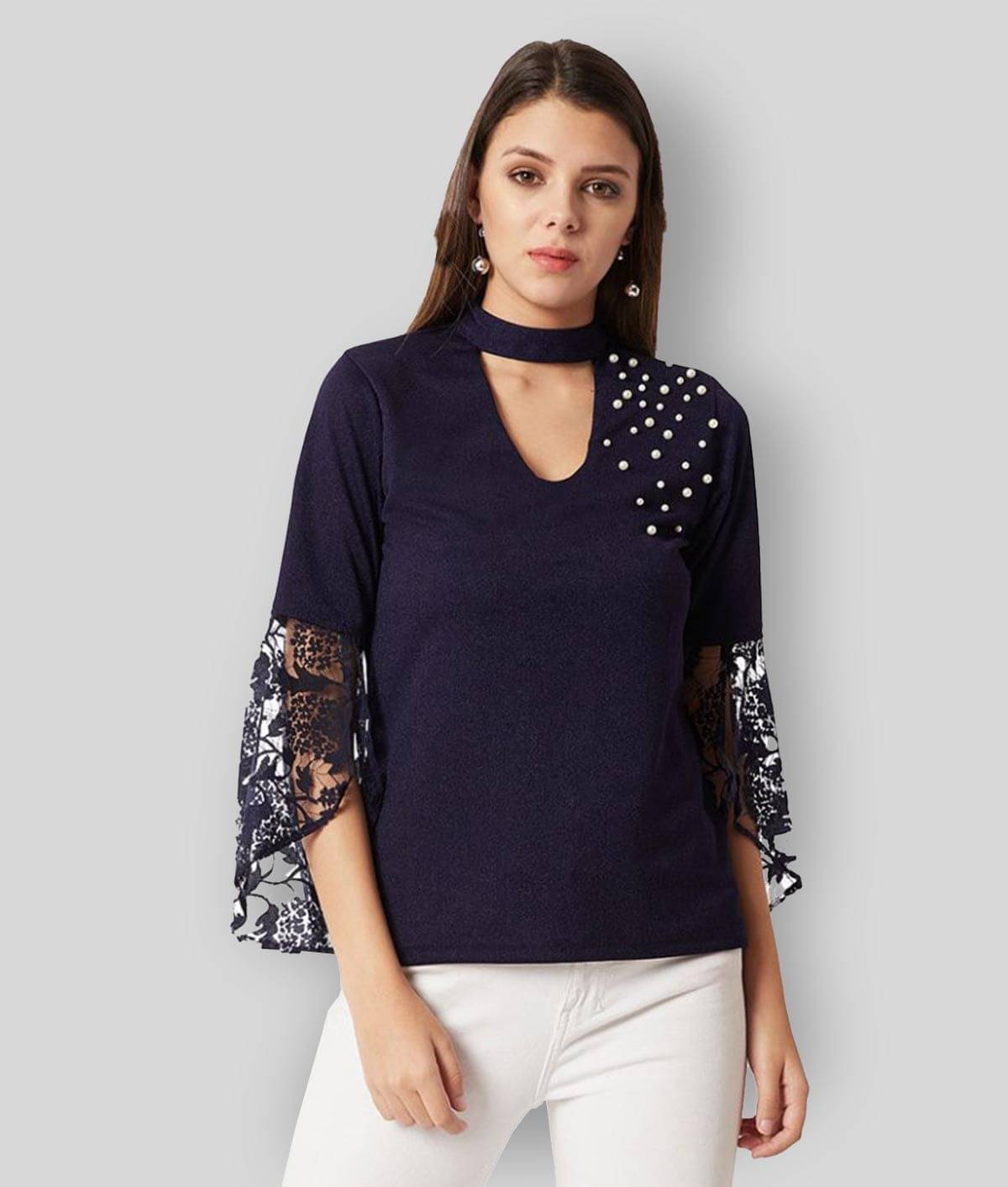     			Miss Chase Women's Crepe Regular Top ( Navy )