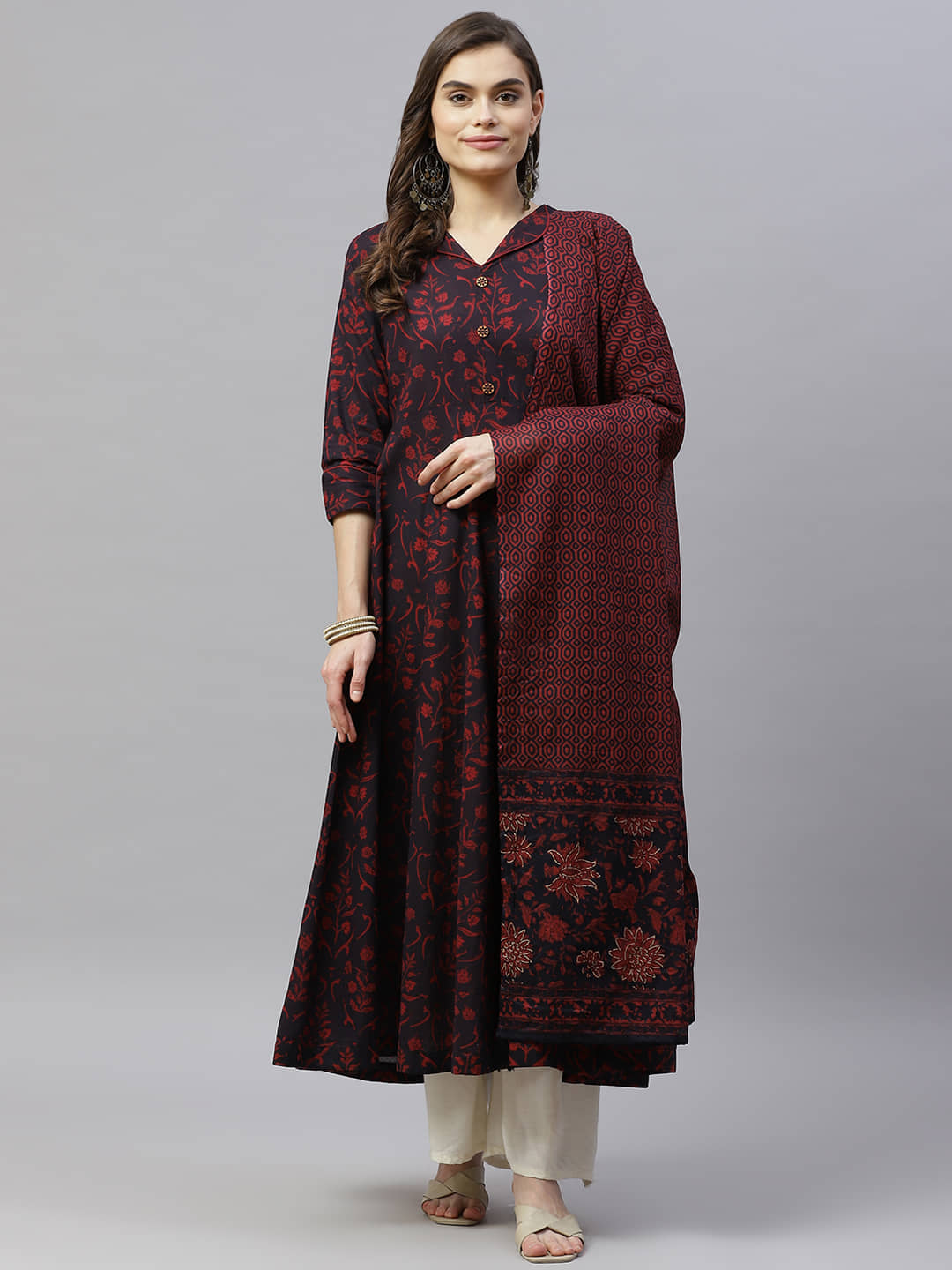 miravan - Maroon Cotton Women's Anarkali Kurti ( Pack of 1 ) - Kurtis, Tunics | Buy online on ZillyBuy