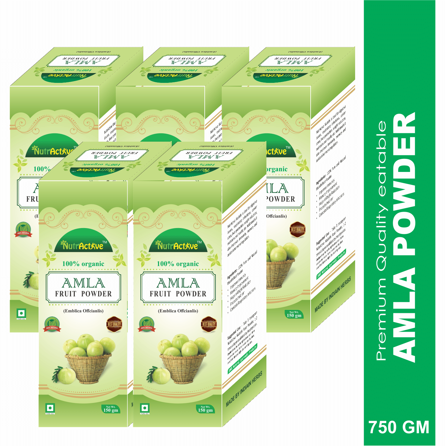 Nutractive 100% Amla Fruit ( Indian Gooseberry ) Powder 750 Gm Pack of 5