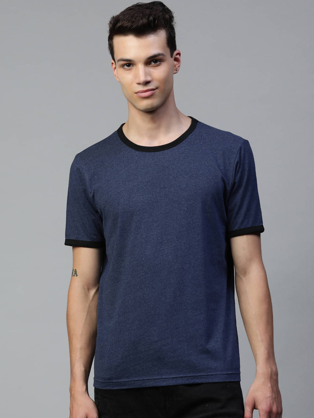 Huetrap Pack of 1 Cotton Blend Regular Fit Men's T-Shirt ( Blue ) Huetrap Pack of 1 Cotton Blend Regular Fit Men's T-Shirt ( Blue )