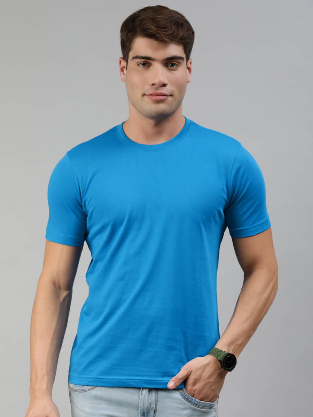 Huetrap Pack of 1 Cotton Regular Fit Men's T-Shirt ( Blue )