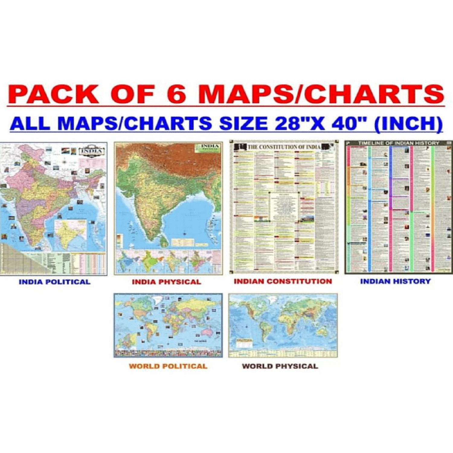 MAPS FOR UPSC (PACK OF 6) INDIAN CONSTITUTION, INDIAN HISTORY, INDIA POLITICAL, INDIA PHYSICAL, WORLD POLITICAL, WORLD PHYSICAL MAP CHART POSTER All Maps/Chart size : 100x70 cm (40"x28" inch) MAPS FOR UPSC (PACK OF 6) INDIAN CONSTITUTION, INDIAN HISTORY, INDIA POLITICAL, INDIA PHYSICAL, WORLD POLITICAL, WORLD PHYSICAL MAP CHART POSTER All Maps/Chart size : 100x70 cm (40"x28" inch)