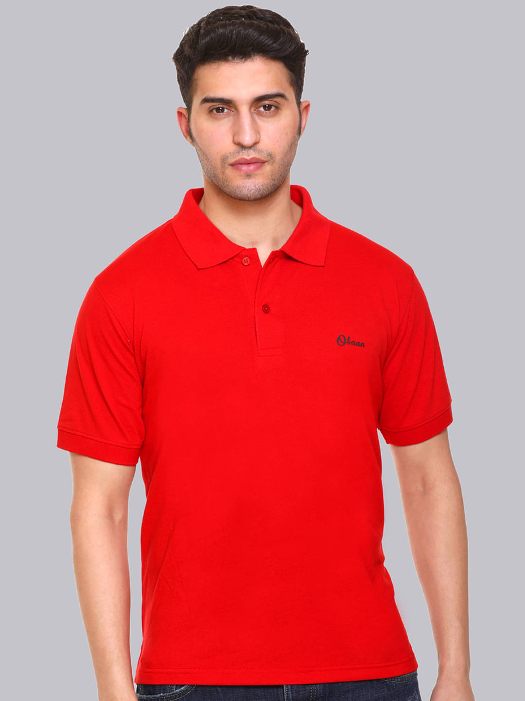 OBAAN Pack of 1 Cotton Blend Regular Fit Solid Half Sleeves Men's Polo T Shirt ( Red )     			OBAAN Pack of 1 Cotton Blend Regular Fit Solid Half Sleeves Men's Polo T Shirt ( Red )