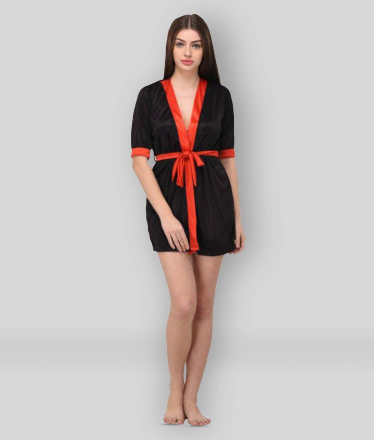     			You Forever - Black Satin Women's Nightwear Robes ( Pack of 1 )