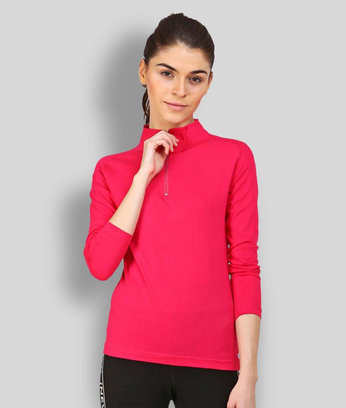     			Ap'pulse Women Cotton Slim Fit Round Neck T-Shirt ( Pink )