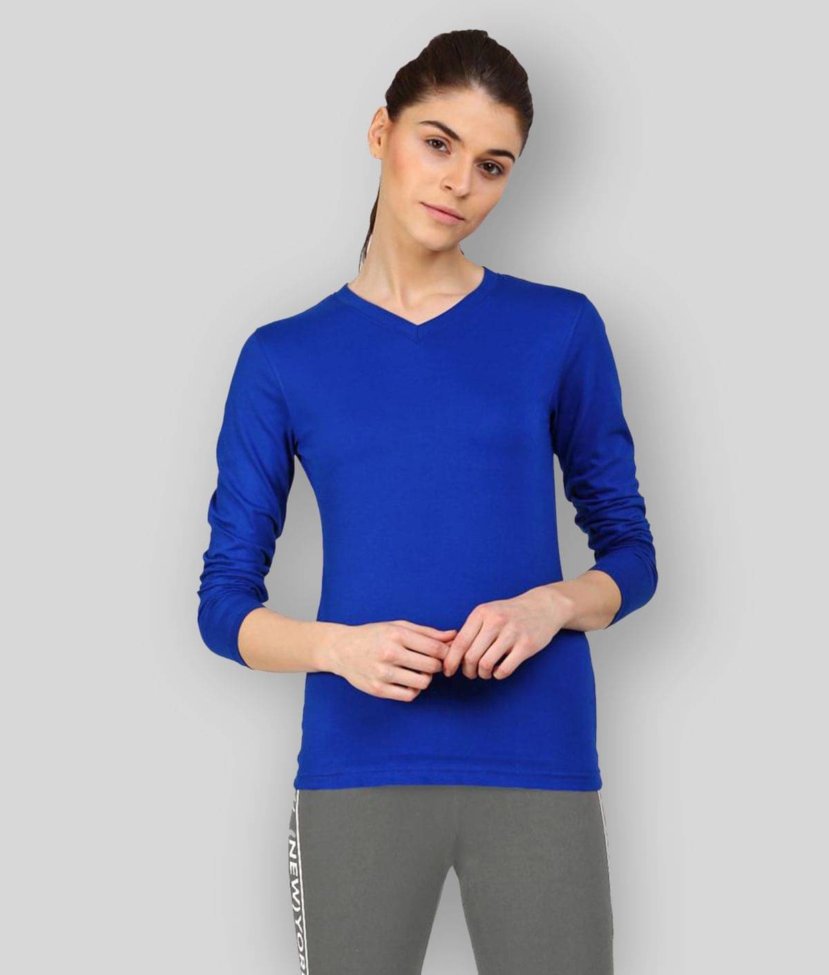     			Ap'pulse Women Cotton Regular Fit Round Neck T-Shirt ( Blue )