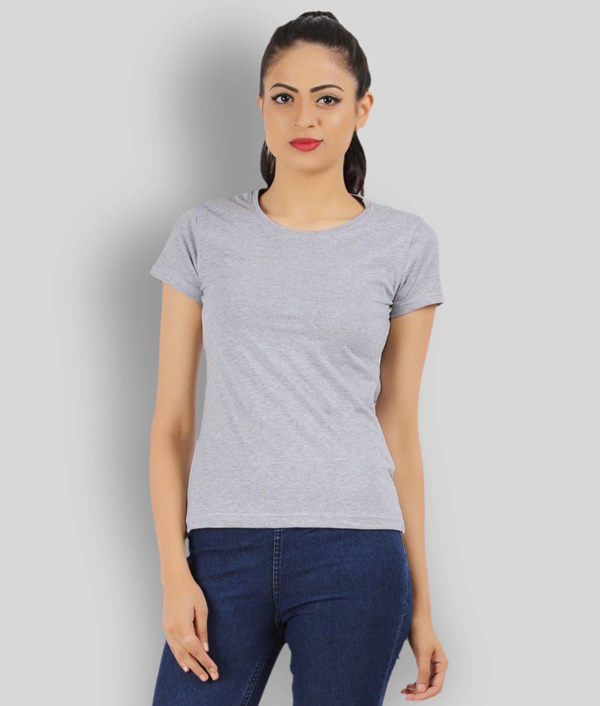 Ap'pulse Women Cotton Regular Fit Round Neck T-Shirt ( Grey ) Ap'pulse Women Cotton Regular Fit Round Neck T-Shirt ( Grey )