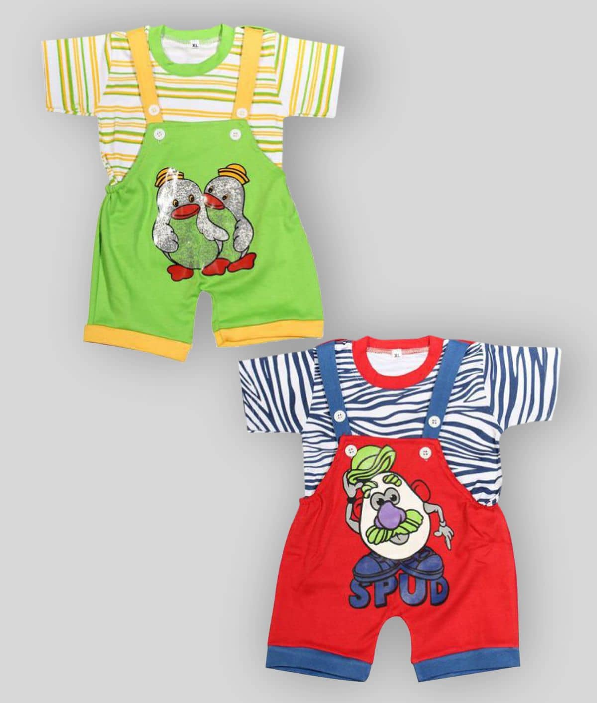 Babeezworld Pack of 2 Baby Boys Cotton Dungarees ( Multi Color )