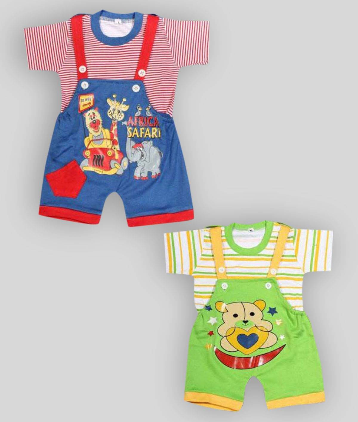     			Babeezworld Pack of 2 Baby Boys Cotton Dungaree Sets ( Multi )