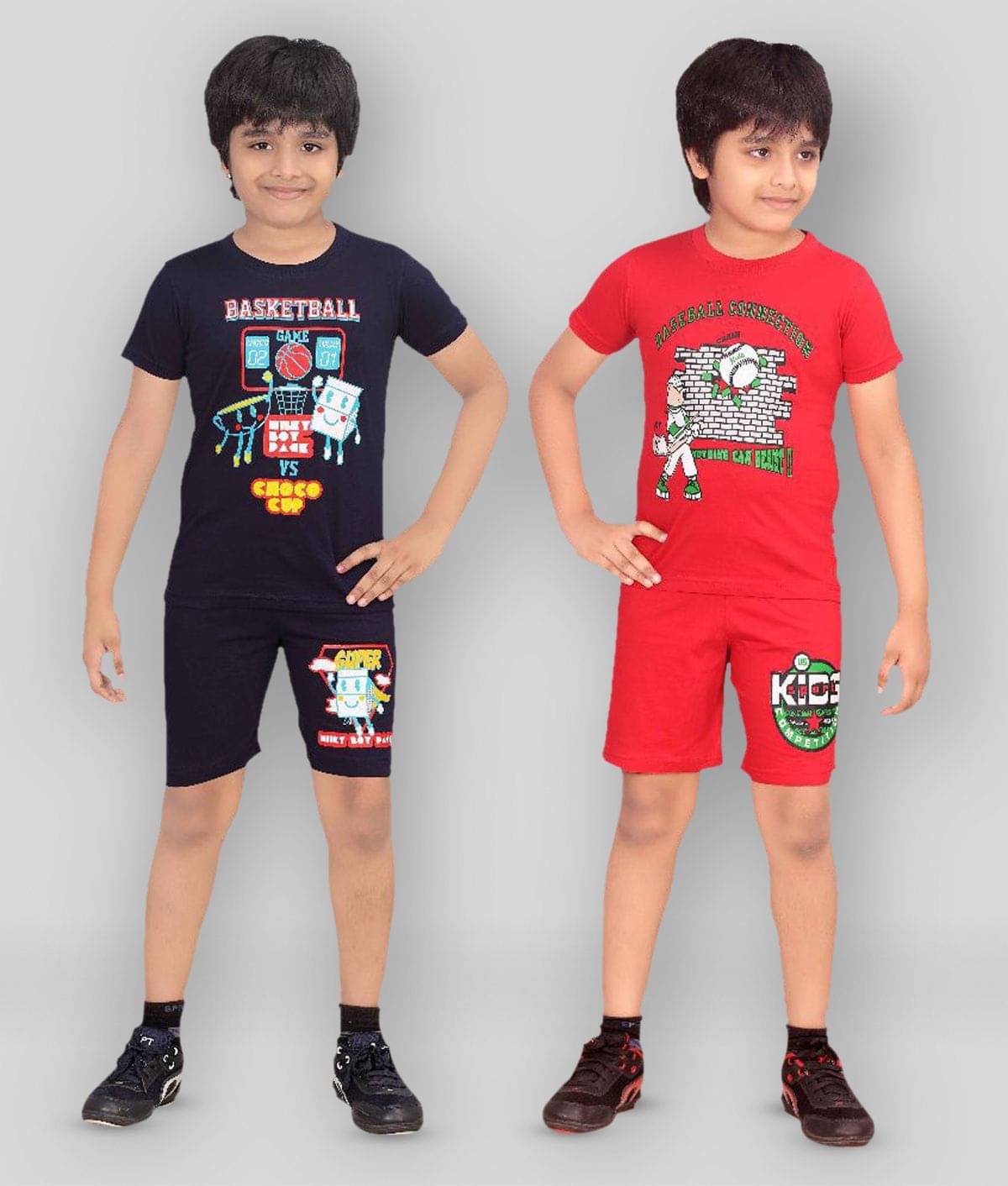     			Dongli Pack of 2 Boys Cotton T-Shirt & Shorts Set ( Multi )