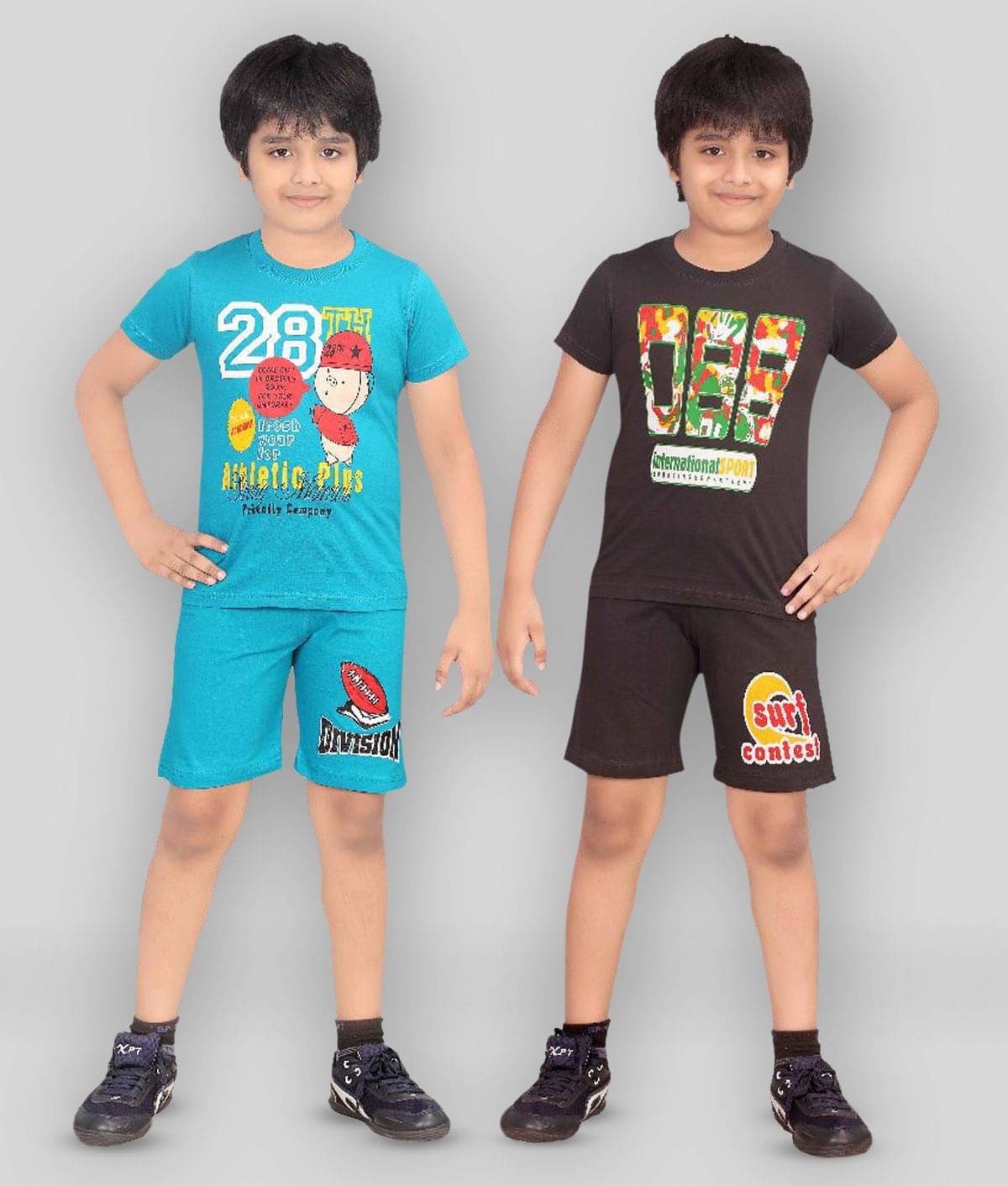     			Dongli Pack of 2 Boys Cotton T-Shirt & Shorts Set ( Multicolor )