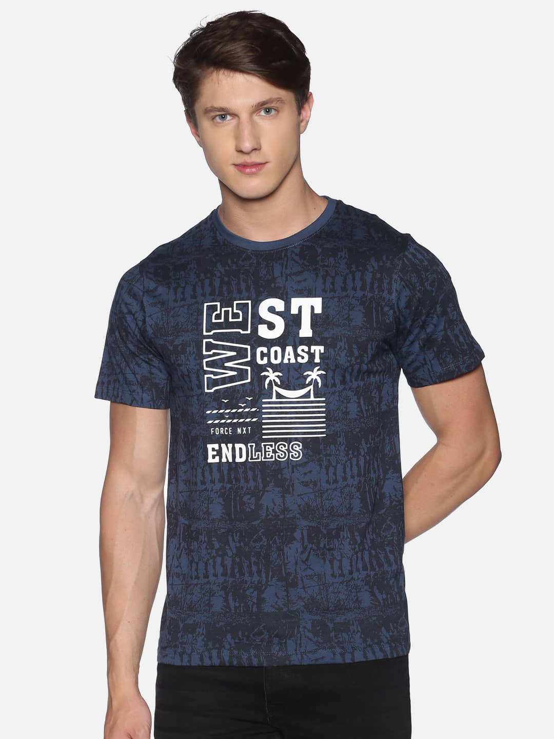 Force NXT Pack of 1 Cotton Regular Fit Men's T-Shirt ( Blue )