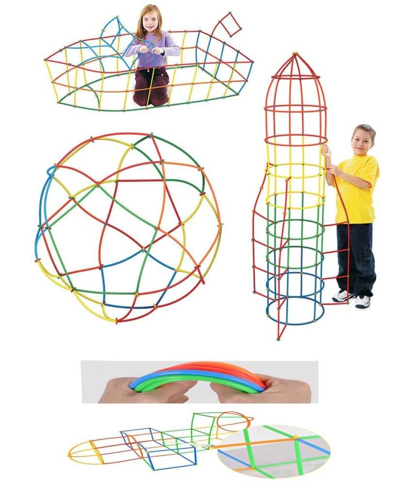     			Fratelli Pack of 100pcs(50 Sticks+50 CONNECTORS) DIY Plastic Brick Blocks Set 4D Space Children Intelligence Plastic Pipe Blocks Building Toys Straws-Best Gift for Boys and Girls