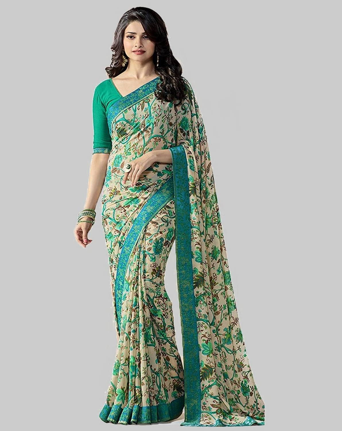 Gazal Fashions Chiffon Printed Saree With Unstitched Blouse Piece ( Multicolour ) Gazal Fashions Chiffon Printed Saree With Unstitched Blouse Piece ( Multicolour )