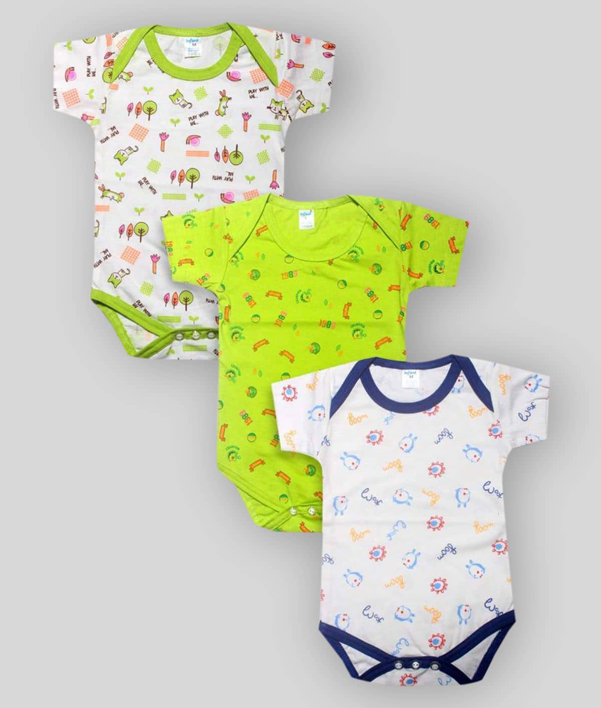INFANT Pack of 3 Baby Boys Cotton Bodysuit ( Multi Color )
