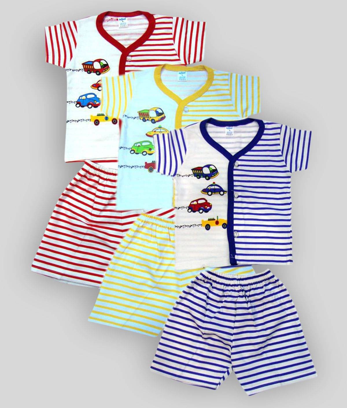     			INFANT Pack of 3 Baby Boys 100% Cotton Tops & Bottoms Sets ( Multi )